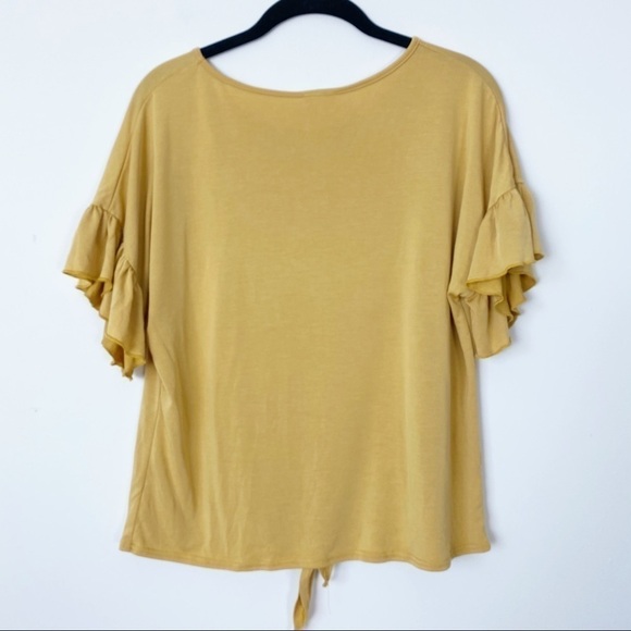 UO CAUTION TO THE WIND Mustard Flutter Sleeve Top - Picture 4 of 5